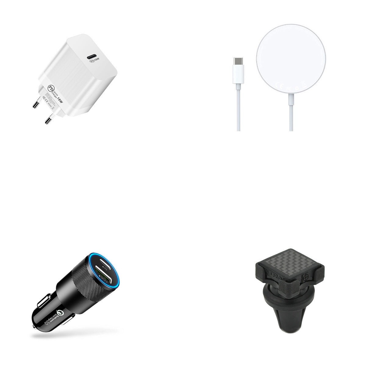 Car full charging and X2 smartphone magnetic holder package + home charging solution